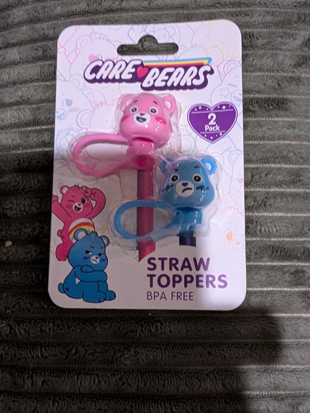 🦋 Care Bears Pink & Blue Character Straw Toppers 2-Pack